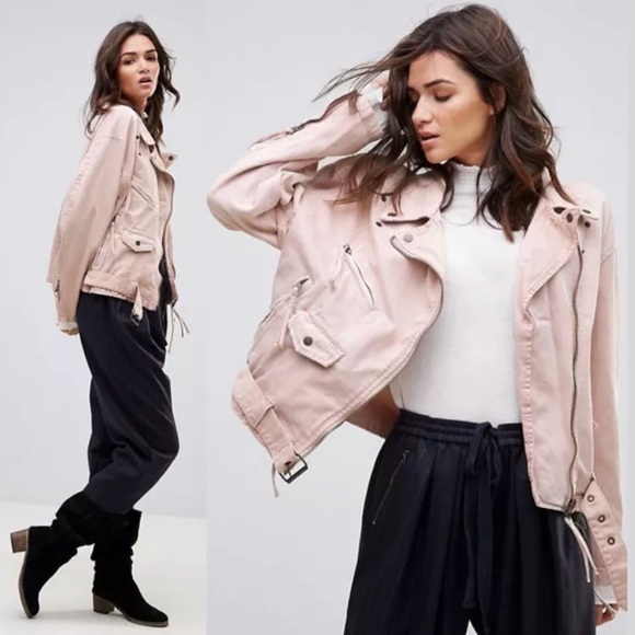 Free People Jackets & Blazers - Free People Oversized Pink Blush Denim Jacket